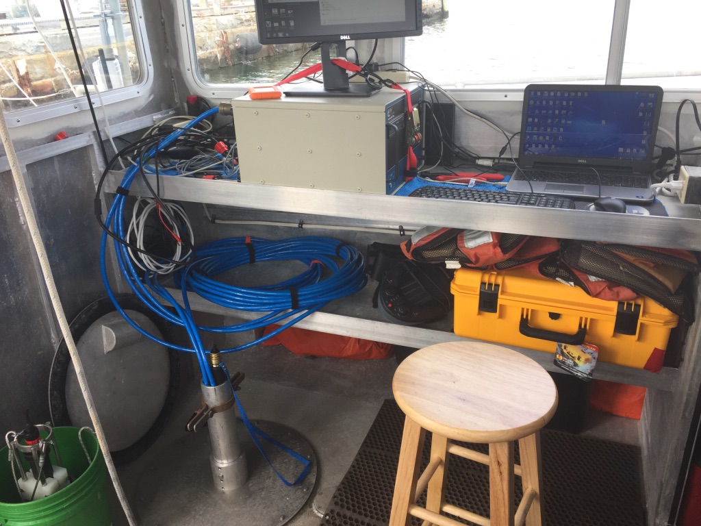The topside data acquisition equipment of the Geoswath PDBS installed on the RV Weicker