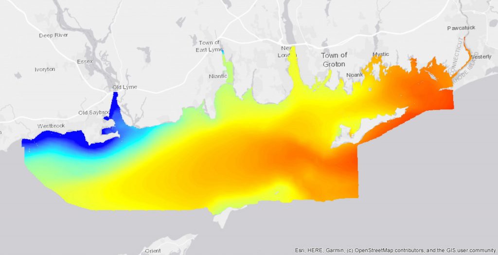 Map of the near bottom salinity in April in the Phase II area