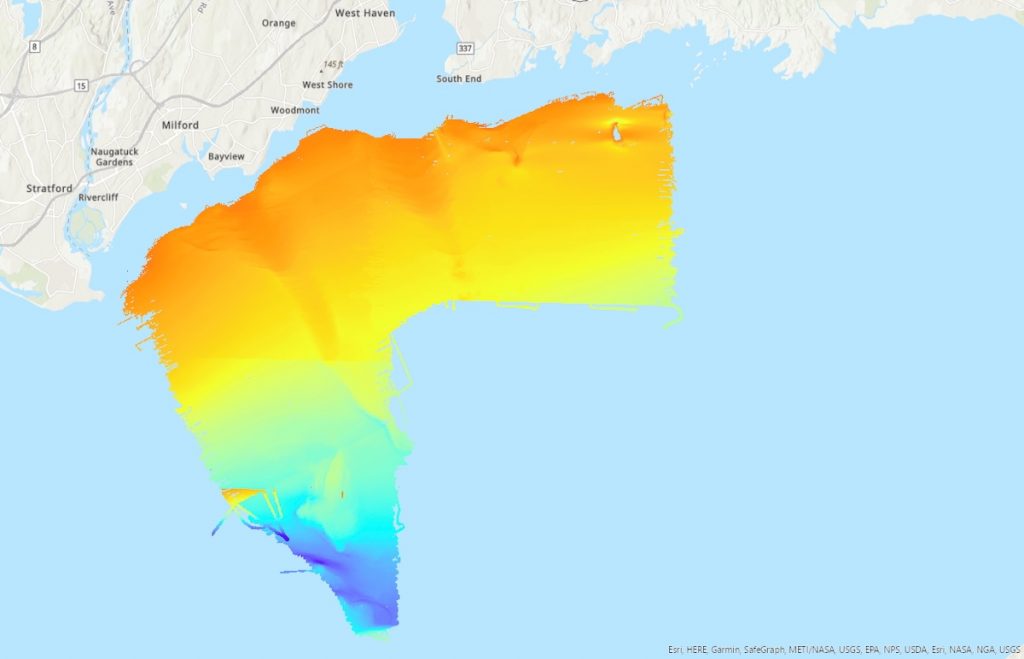 Multibeam sonar map showing bathymetry of the east-central LIS region