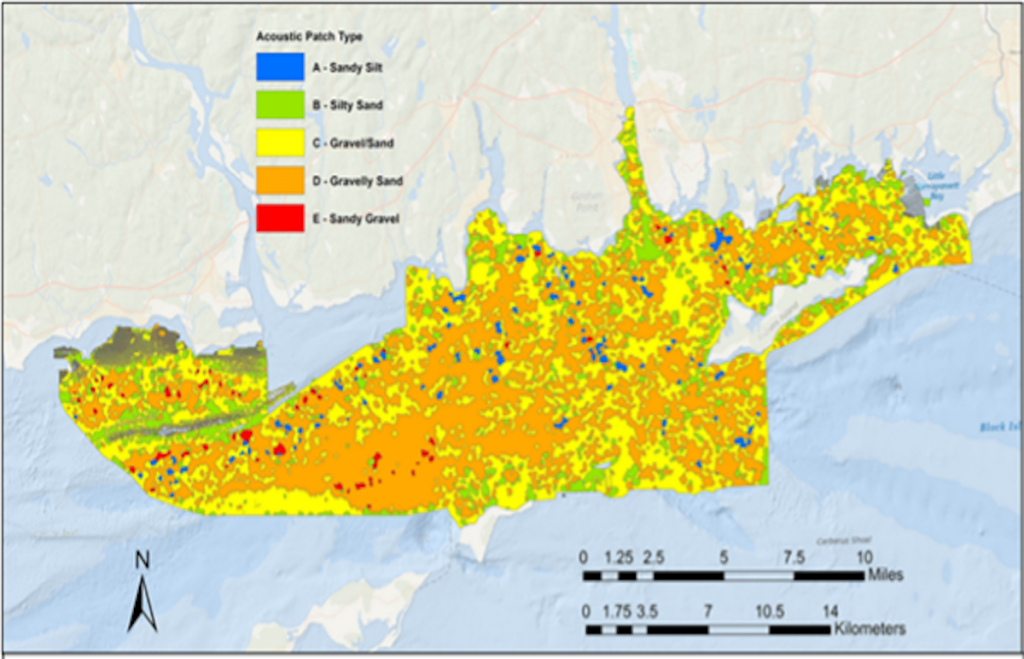Map of eastern Long Island Sound that has been segmented into acoustic patch types