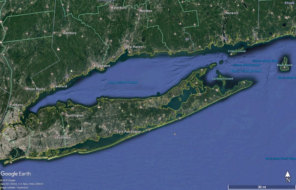 Map of Long Island Sound from Google Earth Pro