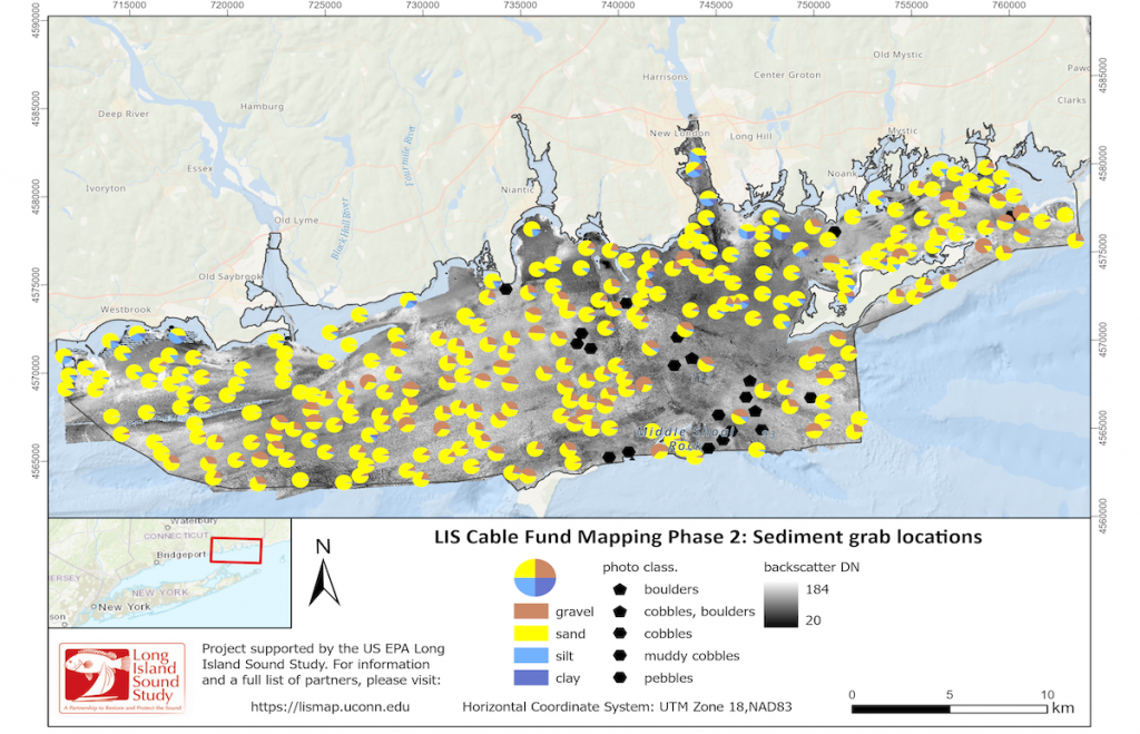 Map of the sediment grab locations and sediment characterization produced by the LDEO team