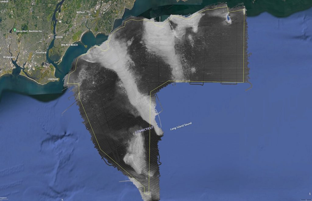 Map of central Long Island Sound showing the backscatter mosaic developed from the acoustic surveys conducted by Stony Brook University.