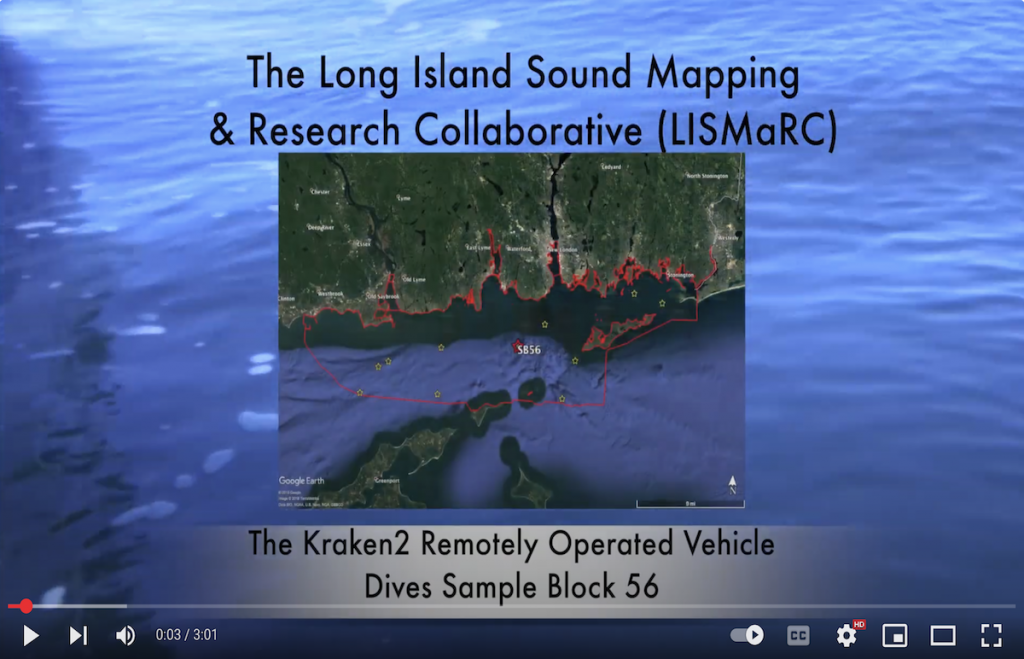 Screen capture of the introduction to a summary video of the Kraken2 remotely operated vehicle dive on Sample Block 56 in eastern Long Island Sound