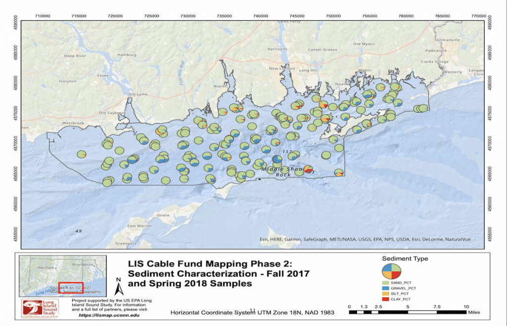Sediment grain size map for eastern Long Island Sound