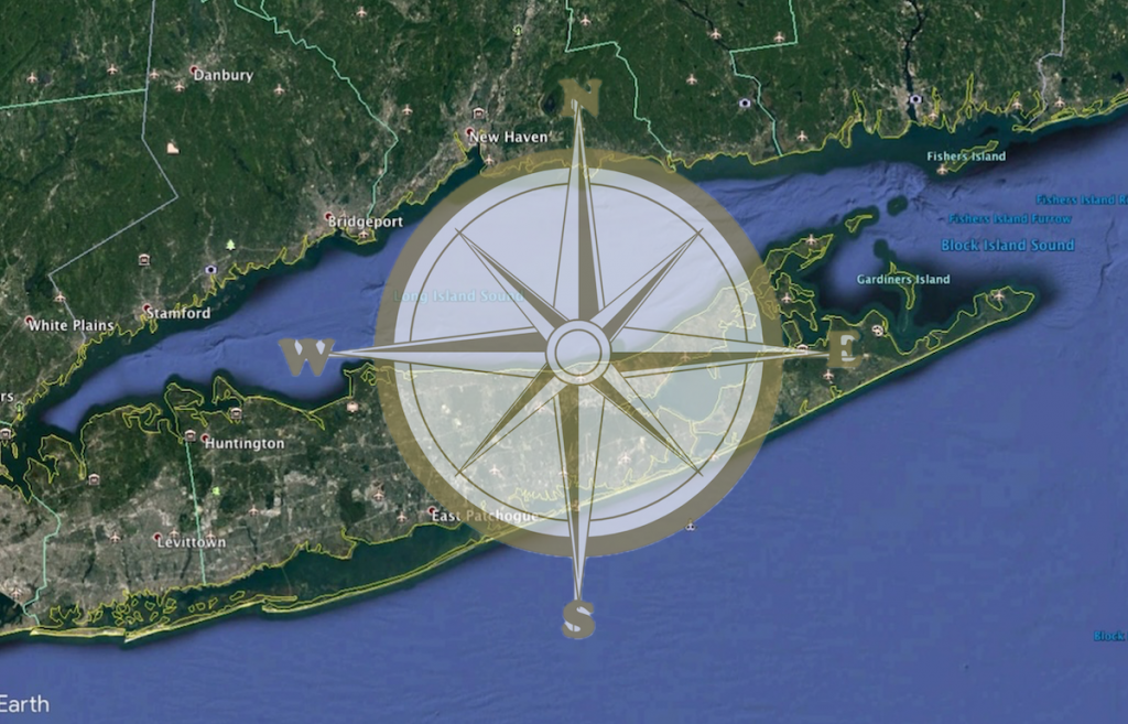 The Data Navigator map of Long Island Sound with a compass rose