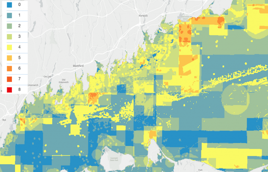 Long Island Sound Blue Plan map of Ecologically Sensitive Areas for the western Sound
