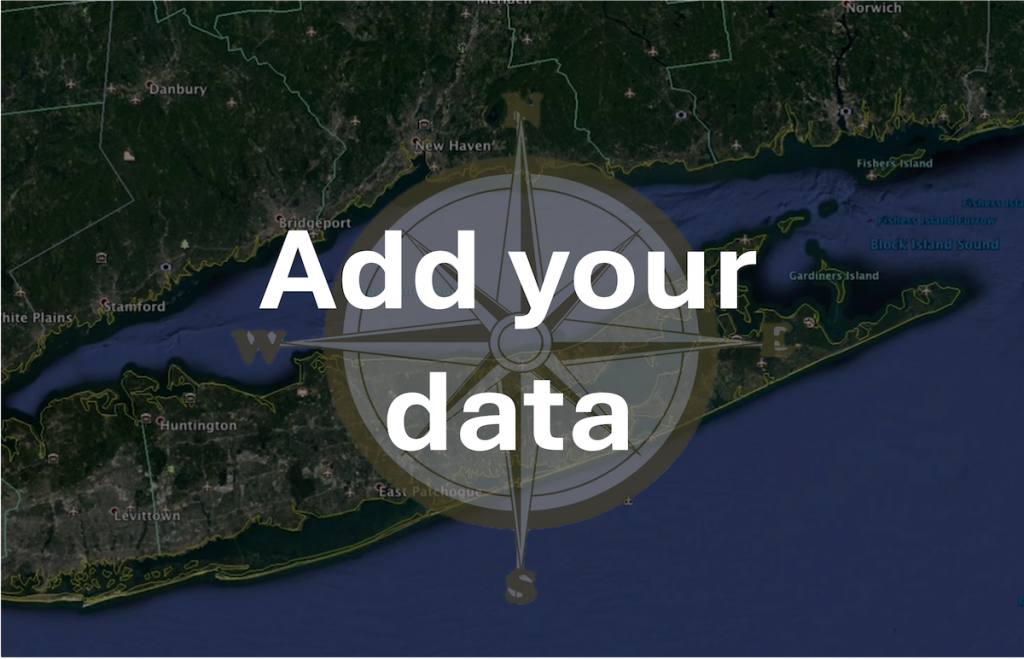 Map of Long Island Sound with a compass rose overlain as a link to add your own data to the Data Navigator