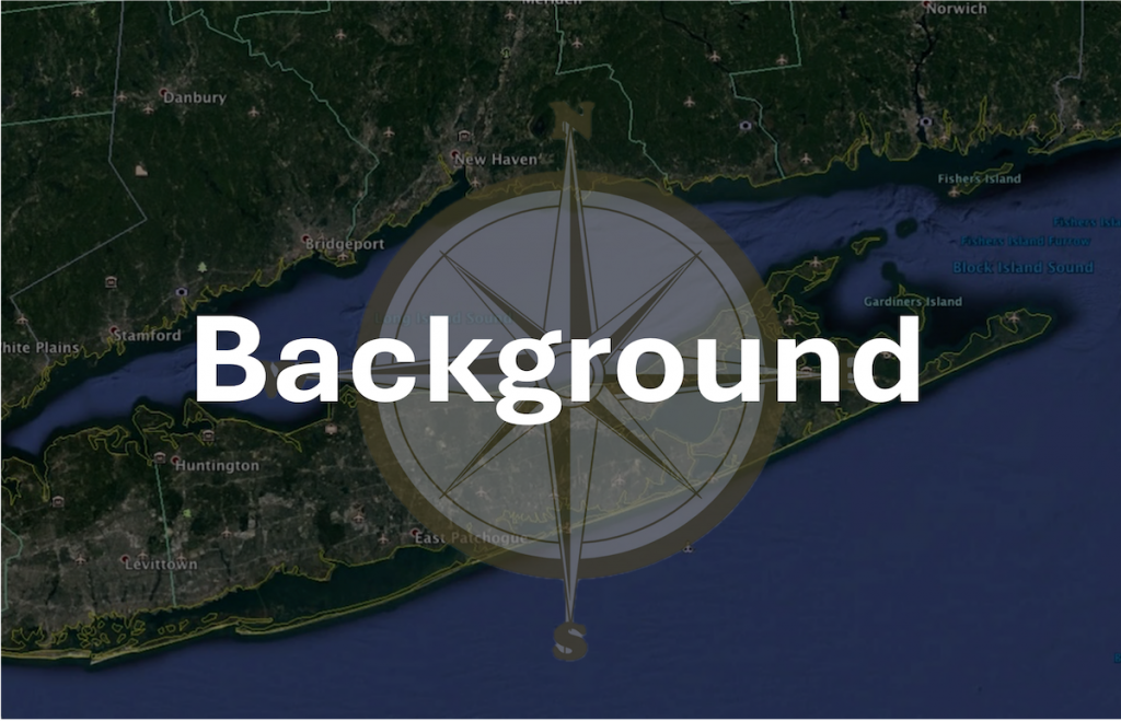 Map of Long Island Sound with a compass rose overlain as a link to the Background page of the Data Navigator