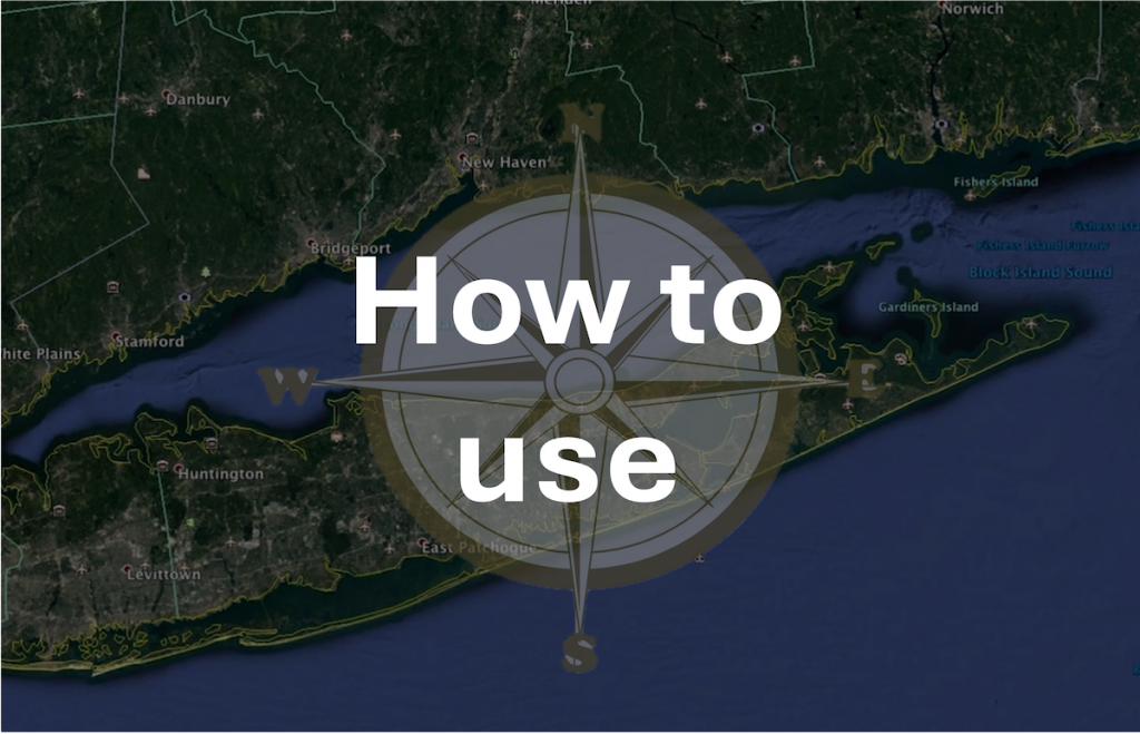 Map of Long Island Sound with a compass rose overlain as a link to how to use the Data Navigator